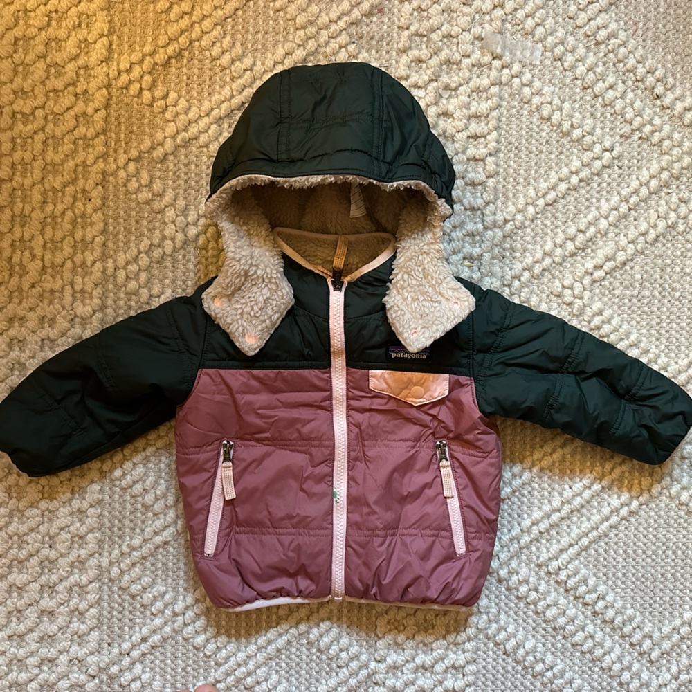 Patagonia Reversible Tribbles Hoody - Pink and Green 12-18M